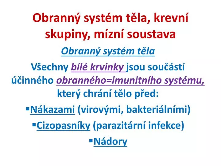 obrann syst m t la krevn skupiny m zn soustava