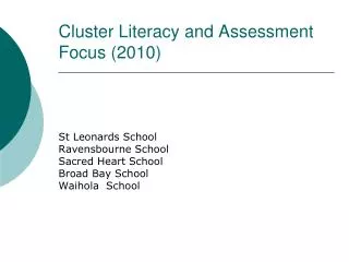 Cluster Literacy and Assessment Focus (2010)