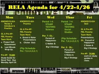 RELA Agenda for 4/22-4/26