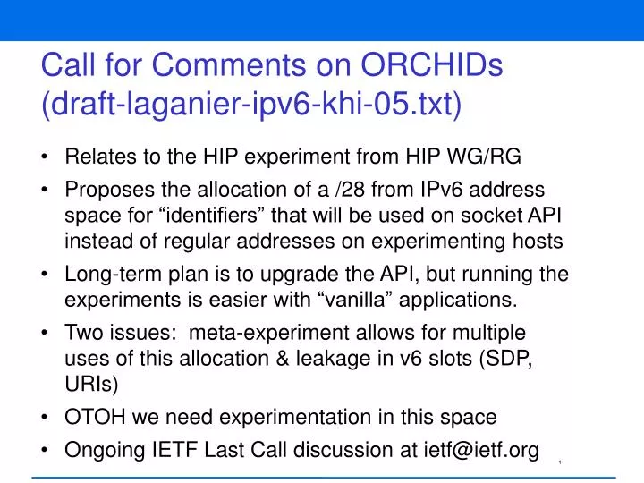 call for comments on orchids draft laganier ipv6 khi 05 txt