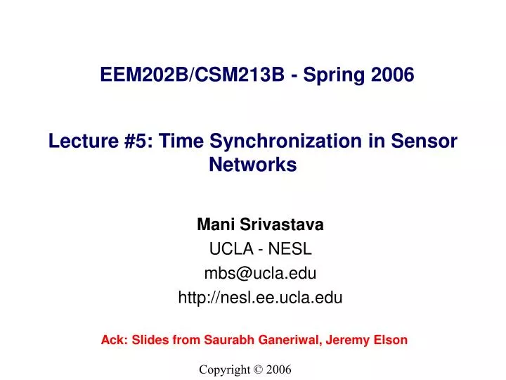 lecture 5 time synchronization in sensor networks