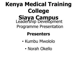 Kenya Medical Training College Siaya Campus