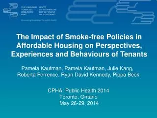 CPHA: Public Health 2014 Toronto, Ontario May 26-29, 2014