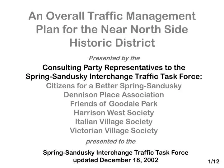 an overall traffic management plan for the near north side historic district