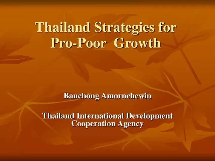 thailand strategies for pro poor growth