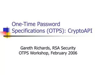 One-Time Password Specifications (OTPS): CryptoAPI