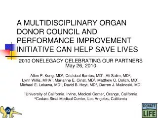 A MULTIDISCIPLINARY ORGAN DONOR COUNCIL AND PERFORMANCE IMPROVEMENT INITIATIVE CAN HELP SAVE LIVES