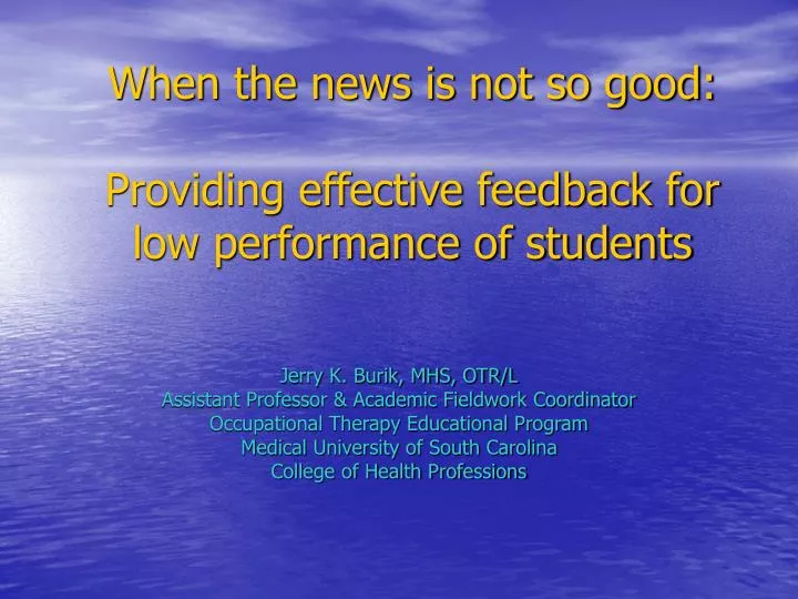 when the news is not so good providing effective feedback for low performance of students