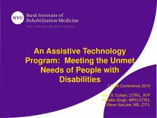 An Assistive Technology Program: Meeting the Unmet Needs of People with Disabilities