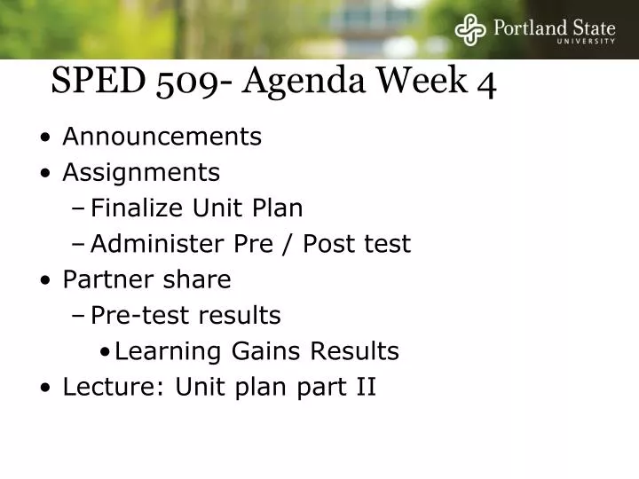 sped 509 agenda week 4
