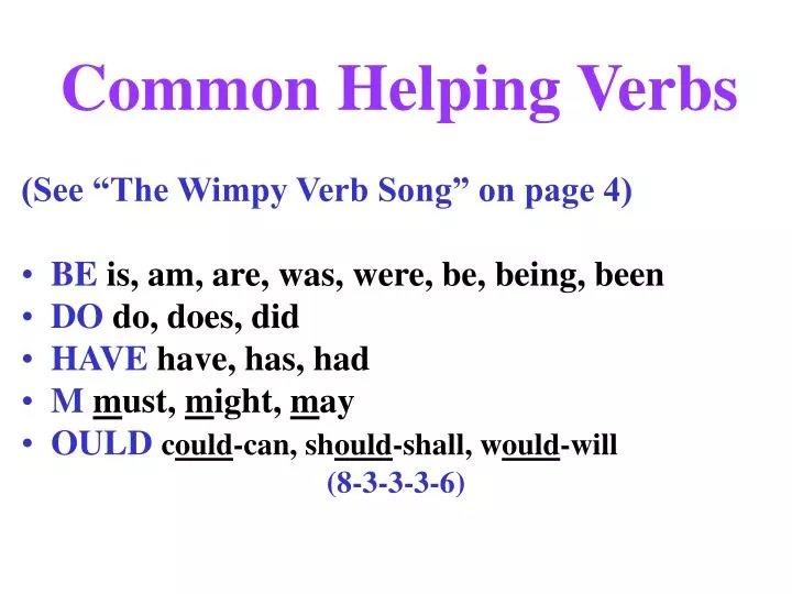 common helping verbs