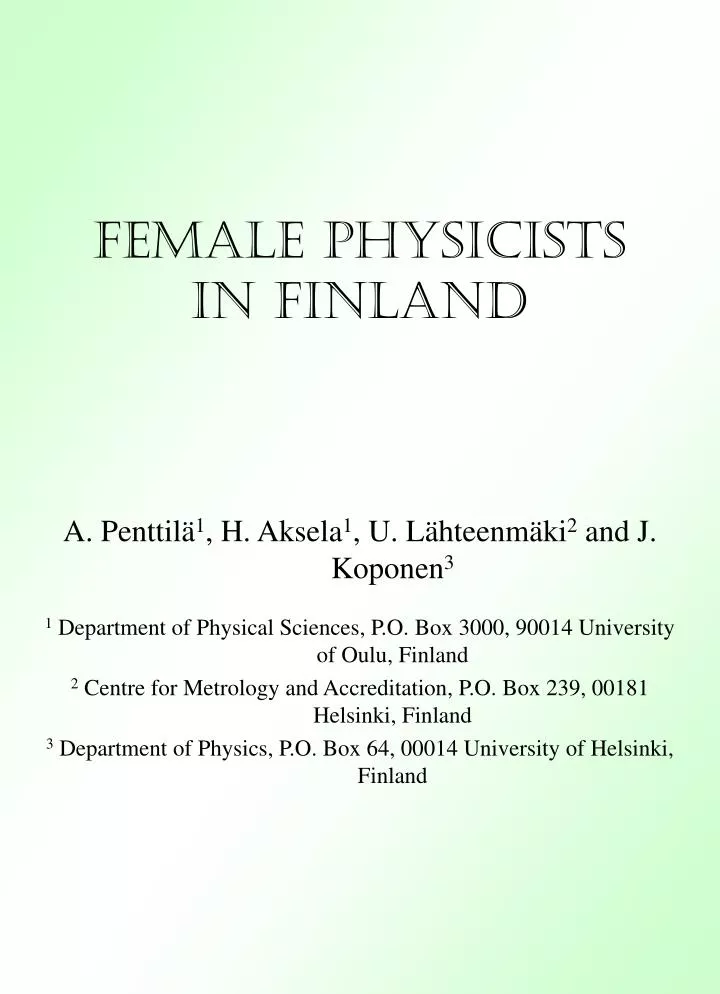 female physicists in finland