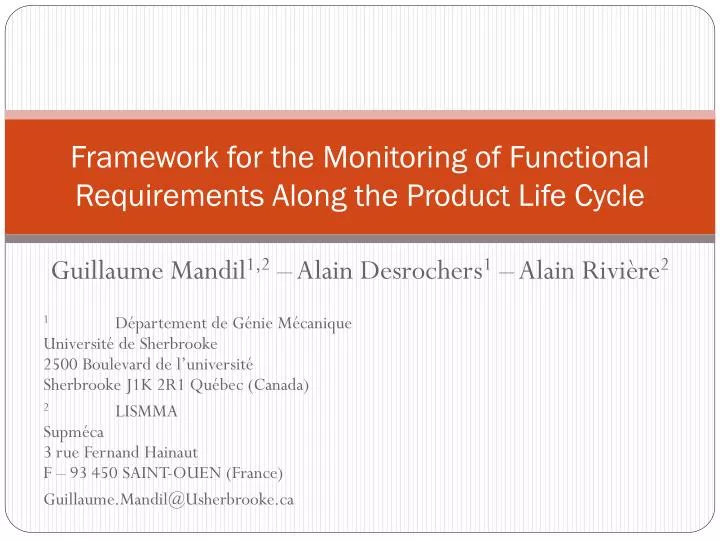 framework for the monitoring of functional requirements along the product life cycle