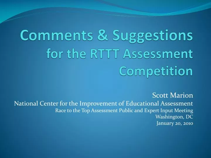 comments suggestions for the rttt assessment competition