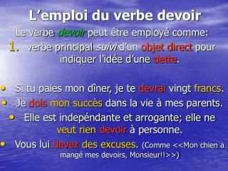 l emploi du verbe devoir