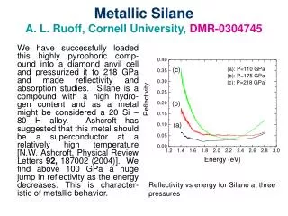 Metallic Silane A. L. Ruoff, Cornell University, DMR-0304745