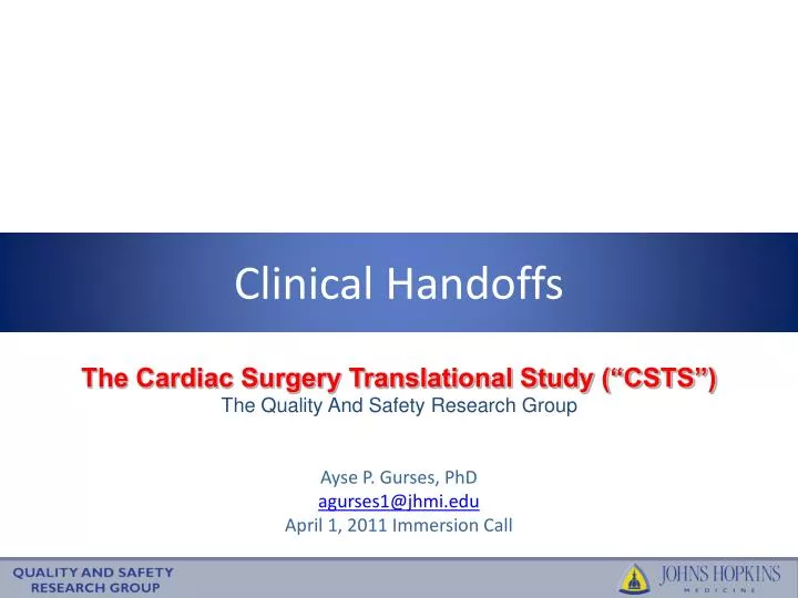 the cardiac surgery translational study csts the quality and safety research group