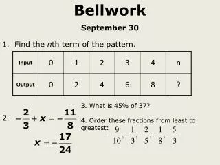 Bellwork September 30