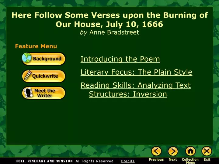 here follow some verses upon the burning of our house july 10 1666 by anne bradstreet