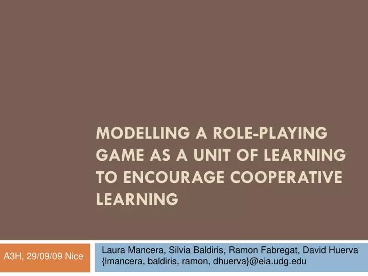 modelling a role playing game as a unit of learning to encourage cooperative learning