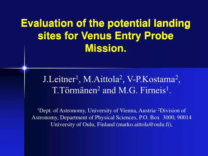 evaluation of the potential landing sites for venus entry probe mission