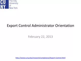 Export Control Administrator Orientation