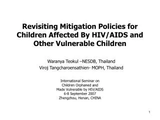 Revisiting Mitigation Policies for Children Affected By HIV/AIDS and Other Vulnerable Children