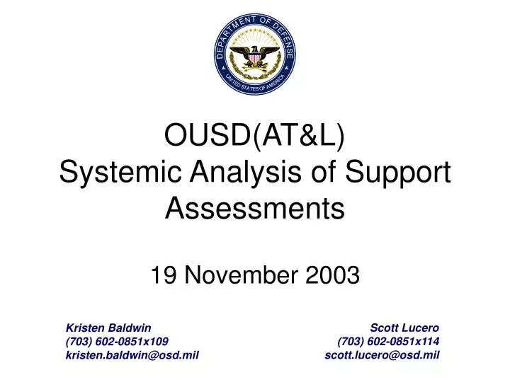 ousd at l systemic analysis of support assessments 19 november 2003