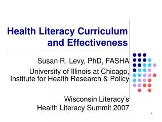 Health Literacy Curriculum and Effectiveness