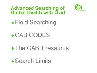 Advanced Searching of Global Health with Ovid