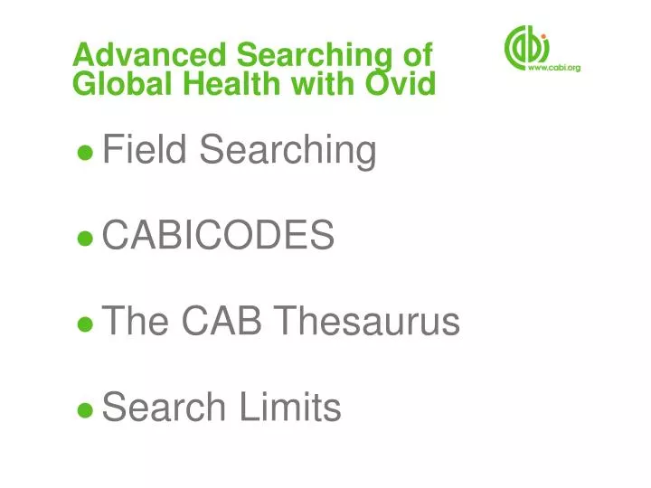 advanced searching of global health with ovid