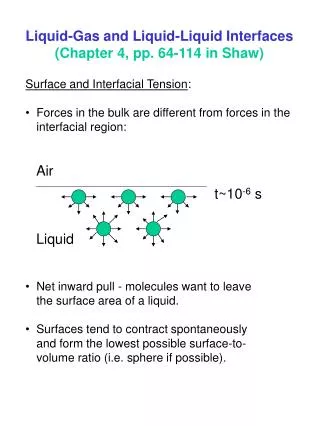 Liquid-Gas and Liquid-Liquid Interfaces (Chapter 4, pp. 64-114 in Shaw)