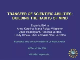 TRANSFER OF SCIENTIFIC ABILITIES: BUILDING THE HABITS OF MIND