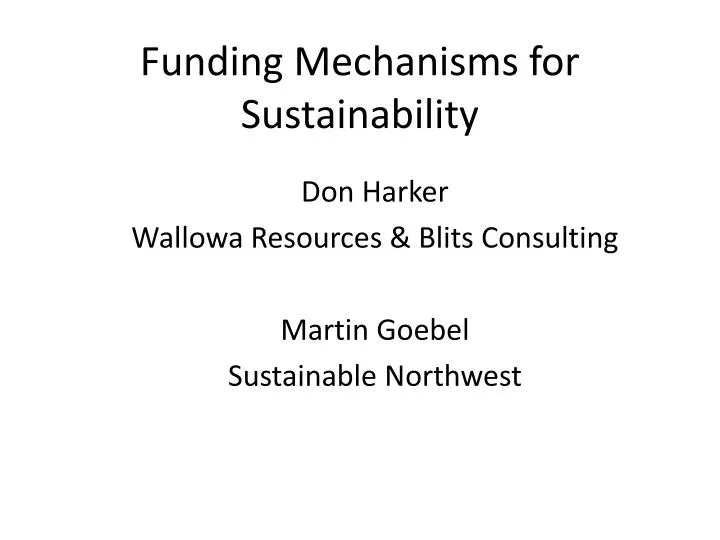 funding mechanisms for sustainability