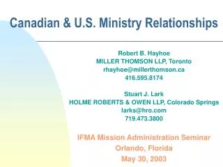 Canadian &amp; U.S. Ministry Relationships