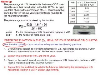 ENTER THE FUNCTION IN THE Y= MENU OF YOUR GRAPHING CALCULATOR.