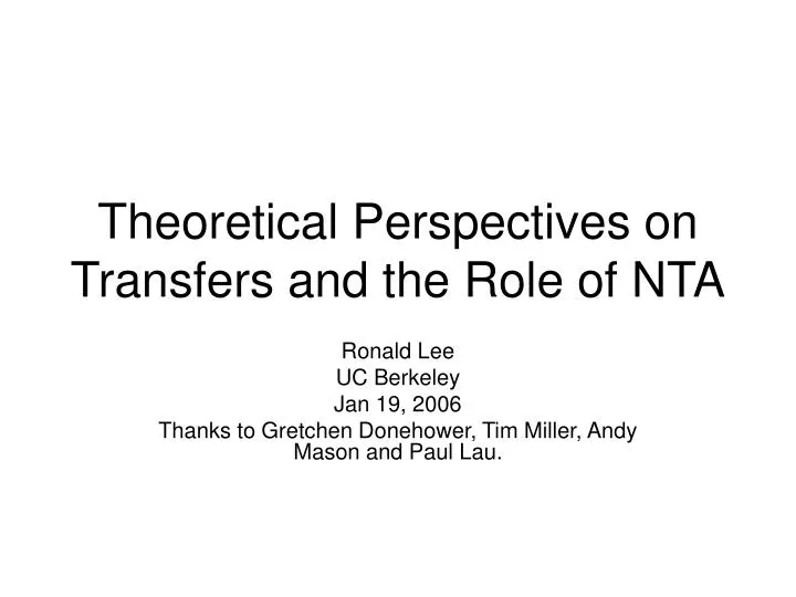theoretical perspectives on transfers and the role of nta