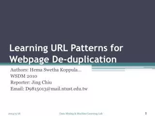 Learning URL Patterns for Webpage De-duplication