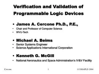 Verification and Validation of Programmable Logic Devices