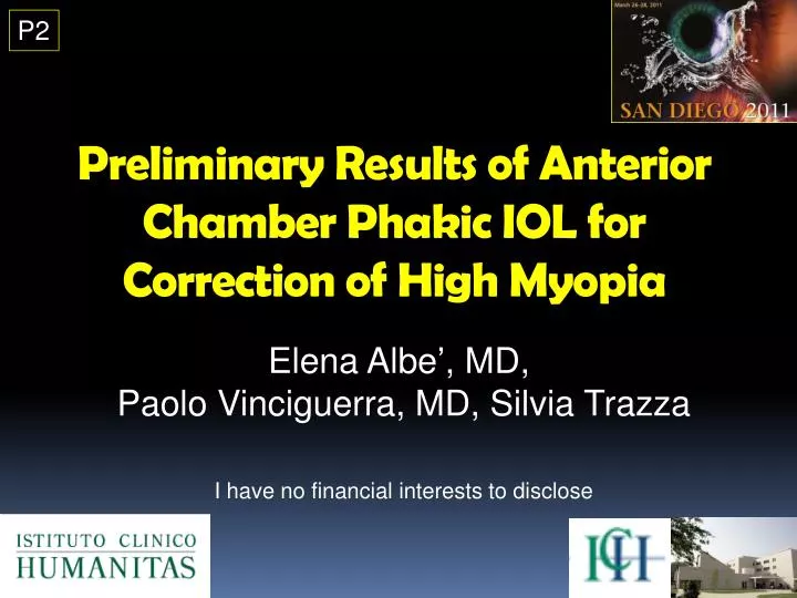 preliminary results of anterior chamber phakic iol for correction of high myopia