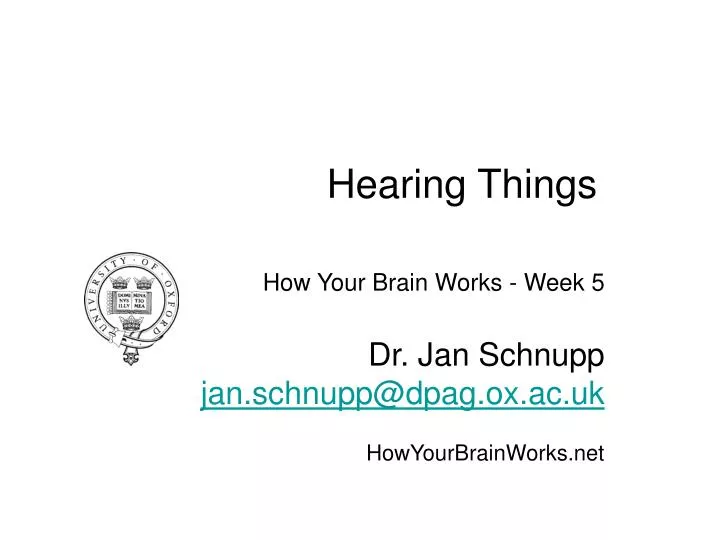 how your brain works week 5 dr jan schnupp jan schnupp@dpag ox ac uk howyourbrainworks net