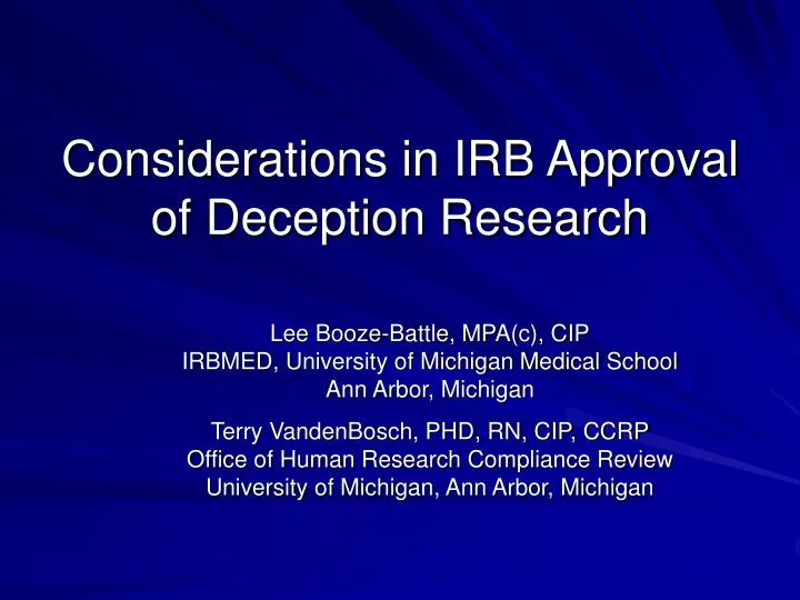 considerations in irb approval of deception research