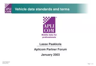 Vehicle data standards and terms