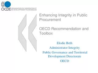 Enhancing Integrity in Public Procurement OECD Recommendation and Toolbox