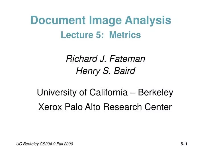 document image analysis lecture 5 metrics