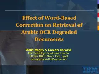 Effect of Word-Based Correction on Retrieval of Arabic OCR Degraded Documents