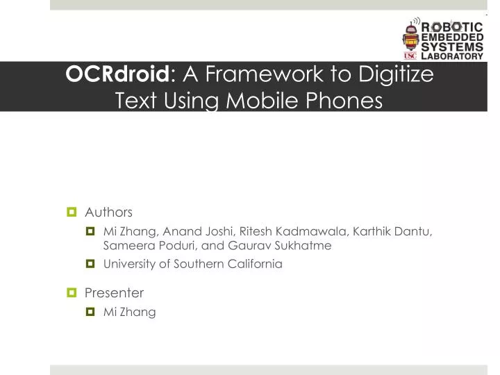 ocrdroid a framework to digitize text using mobile phones