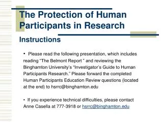 The Protection of Human Participants in Research Instructions