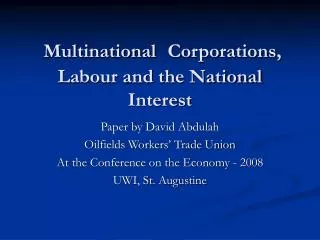 Multinational Corporations, Labour and the National Interest
