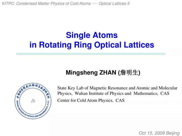 single atoms in rotating ring optical lattices